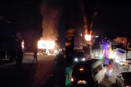 Collage photo of a bus set on fire at Salgaa area.